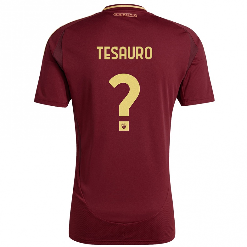 Kids Football Emanuele Tesauro #0 Red Brown Gold Home Jersey 2024/25 T-Shirt