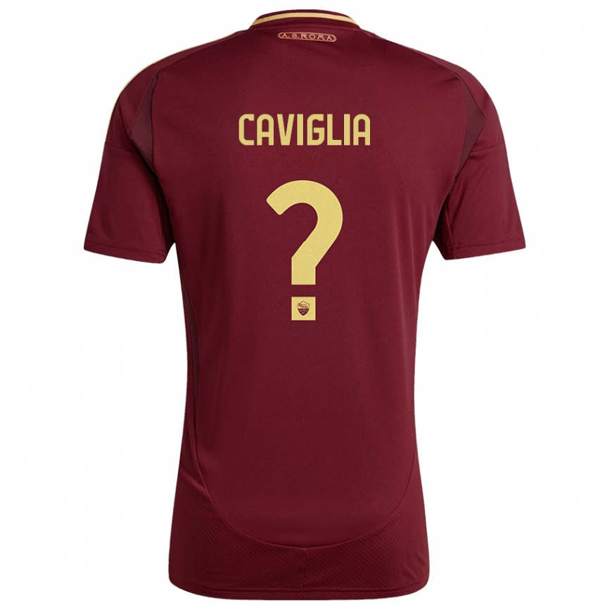 Kids Football Manuel Caviglia #0 Red Brown Gold Home Jersey 2024/25 T-Shirt