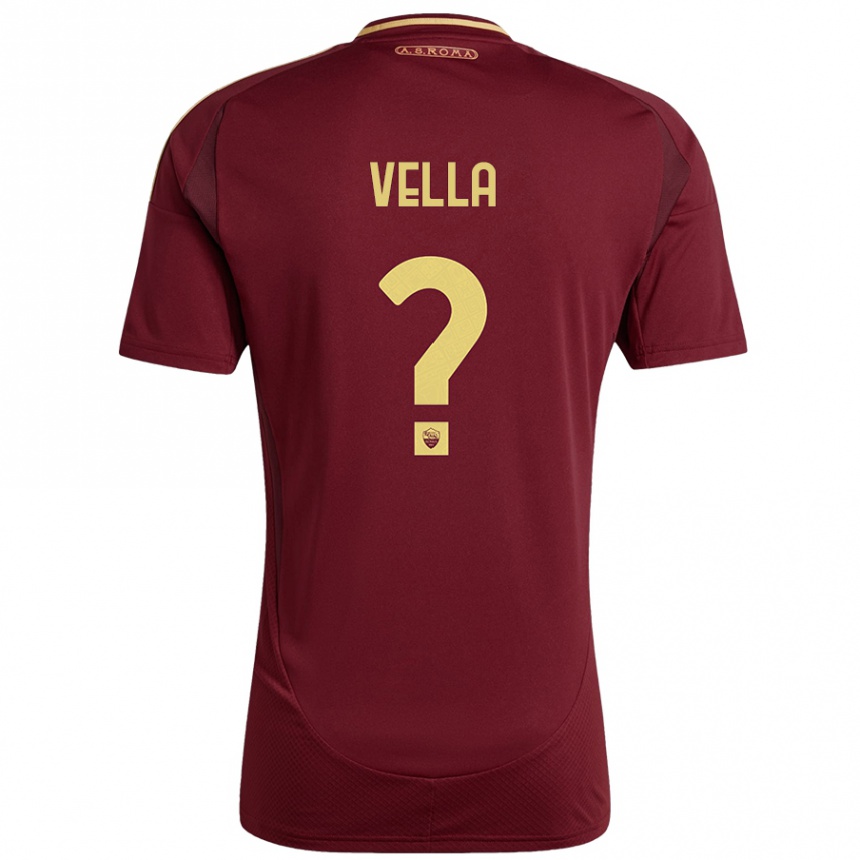 Kids Football Tancredi Vella #0 Red Brown Gold Home Jersey 2024/25 T-Shirt