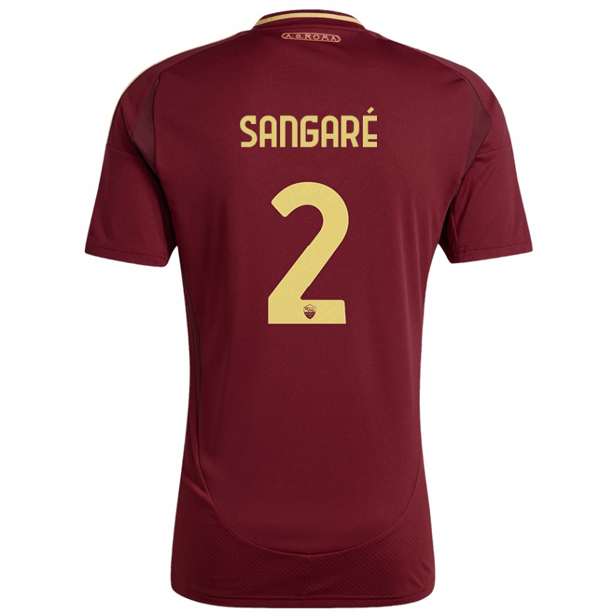 Kids Football Buba Sangaré #2 Red Brown Gold Home Jersey 2024/25 T-Shirt