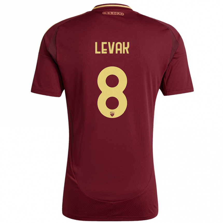 Kids Football Sergej Levak #8 Red Brown Gold Home Jersey 2024/25 T-Shirt