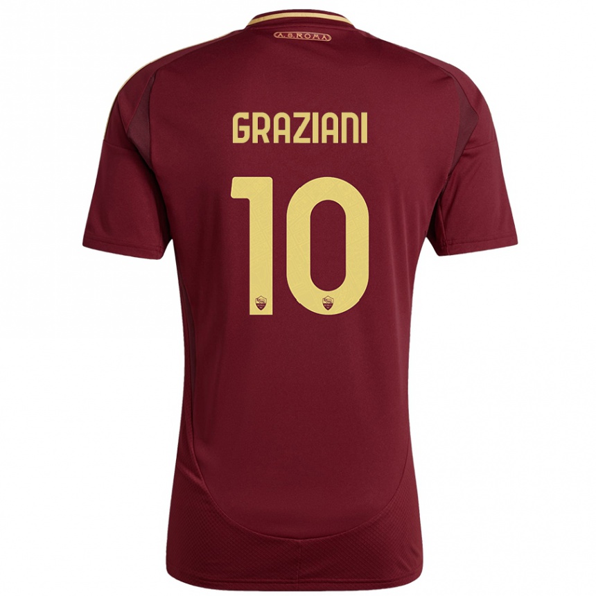 Kids Football Leonardo Graziani #10 Red Brown Gold Home Jersey 2024/25 T-Shirt