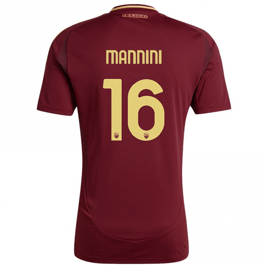 Kids Football Mattia Mannini #16 Red Brown Gold Home Jersey 2024/25 T-Shirt