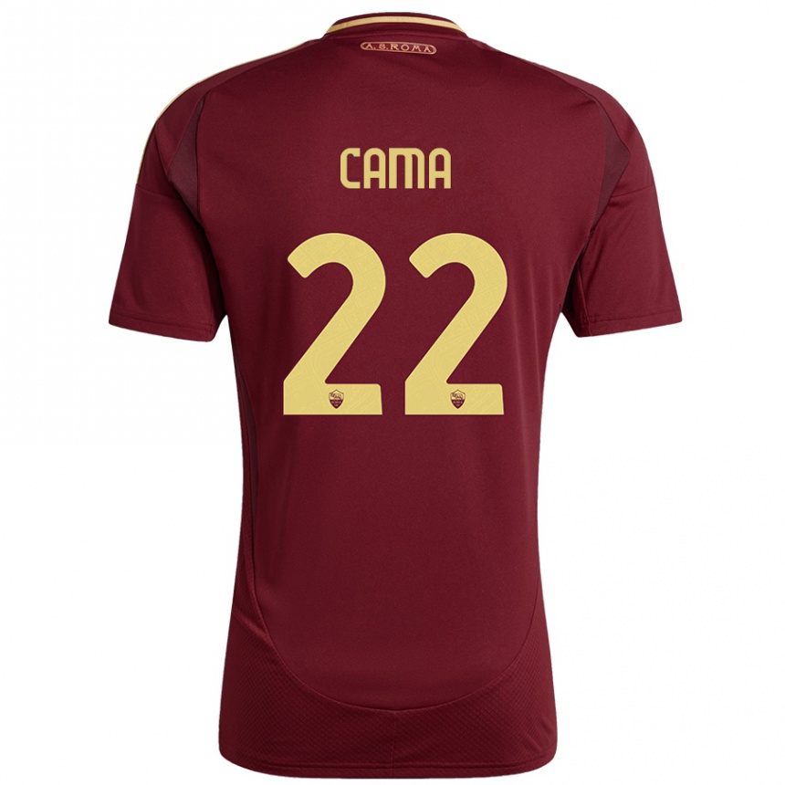 Kids Football Cristian Cama #22 Red Brown Gold Home Jersey 2024/25 T-Shirt