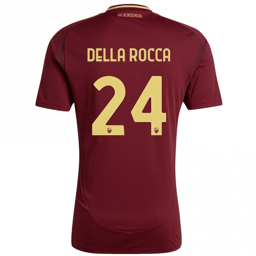 Kids Football Mattia Della Rocca #24 Red Brown Gold Home Jersey 2024/25 T-Shirt