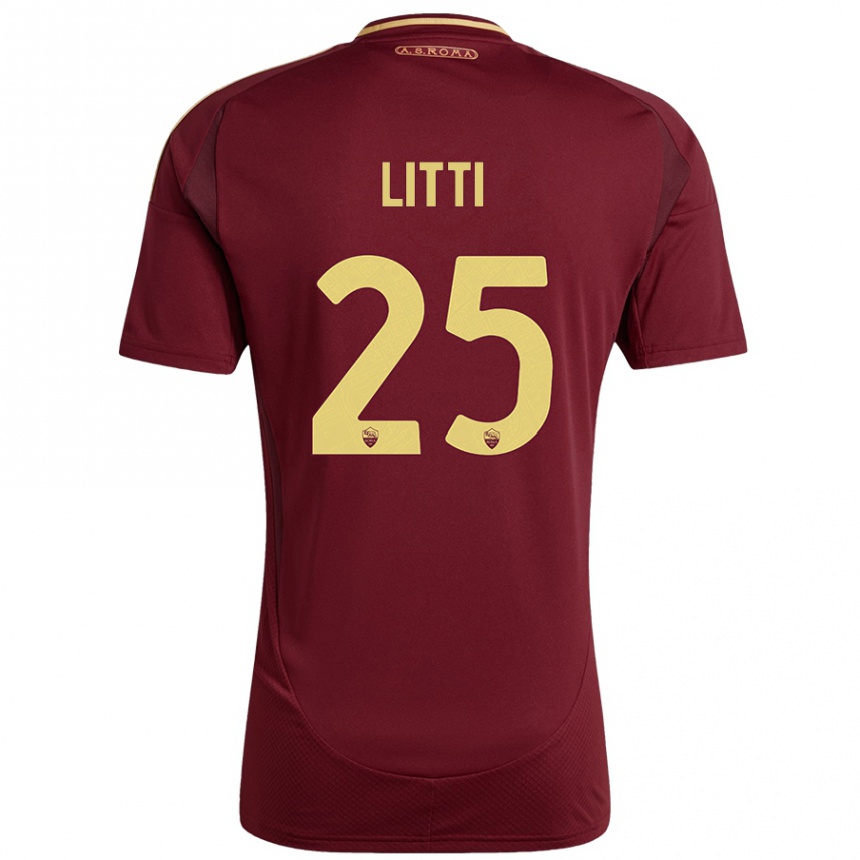 Kids Football Marco Litti #25 Red Brown Gold Home Jersey 2024/25 T-Shirt