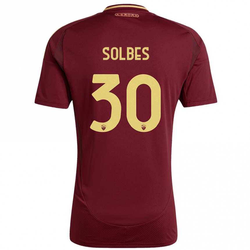 Kids Football Ricardo Solbes #30 Red Brown Gold Home Jersey 2024/25 T-Shirt