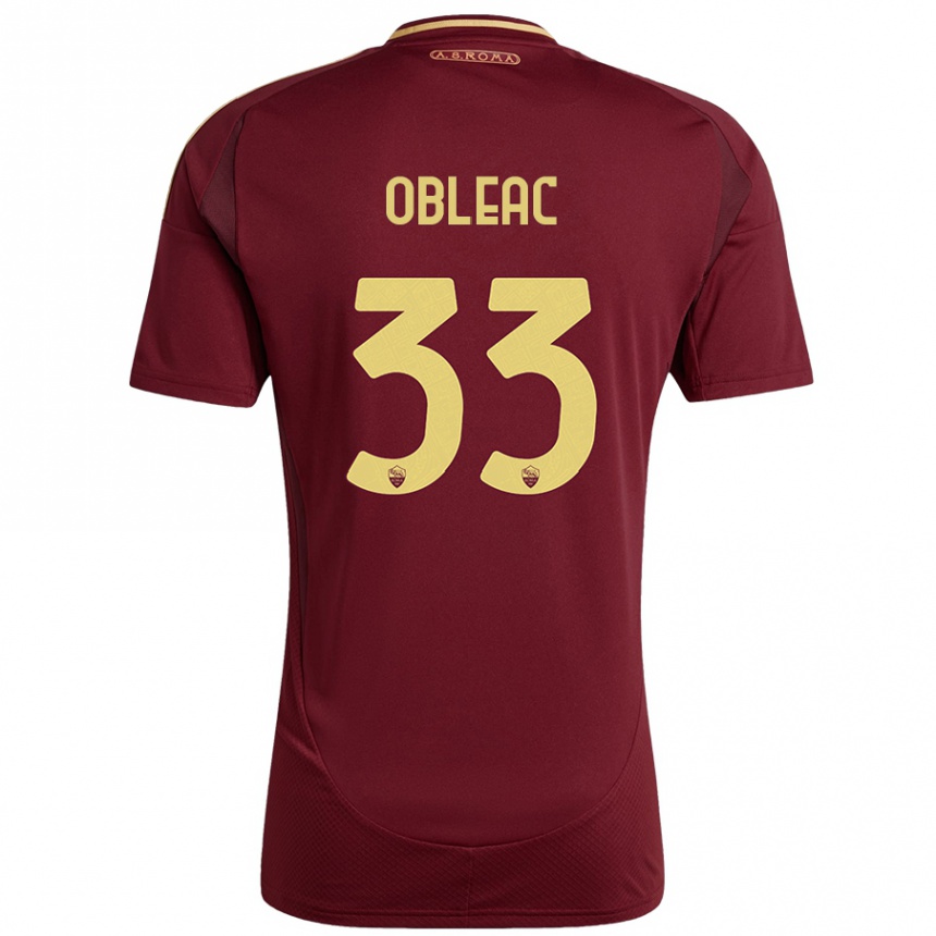 Kids Football Matteo Obleac #33 Red Brown Gold Home Jersey 2024/25 T-Shirt