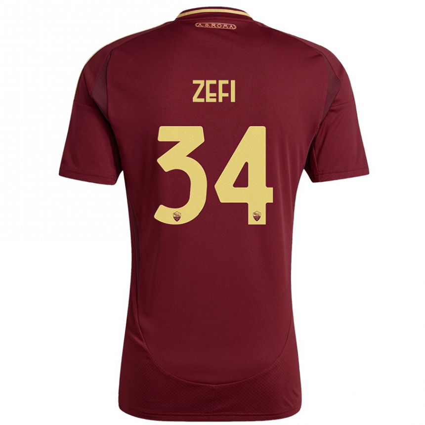 Kids Football Kevin Zefi #34 Red Brown Gold Home Jersey 2024/25 T-Shirt