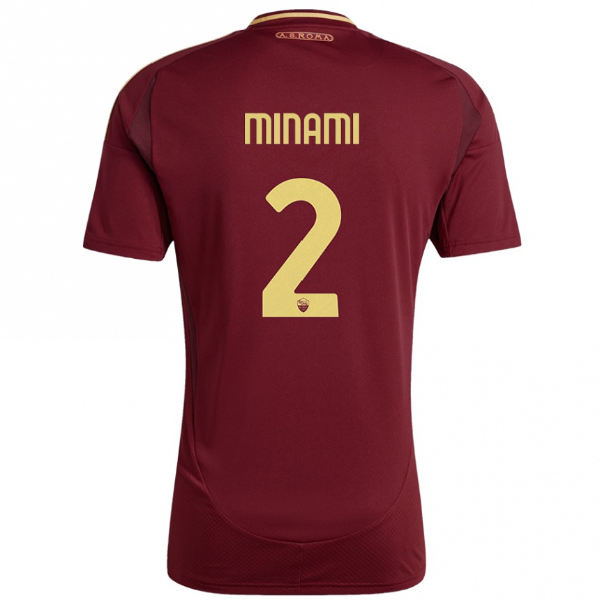 Kids Football Moeka Minami #2 Red Brown Gold Home Jersey 2024/25 T-Shirt