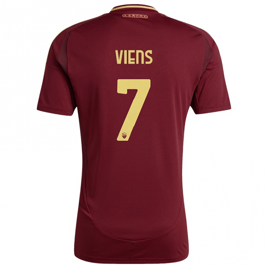 Kids Football Evelyne Viens #7 Red Brown Gold Home Jersey 2024/25 T-Shirt