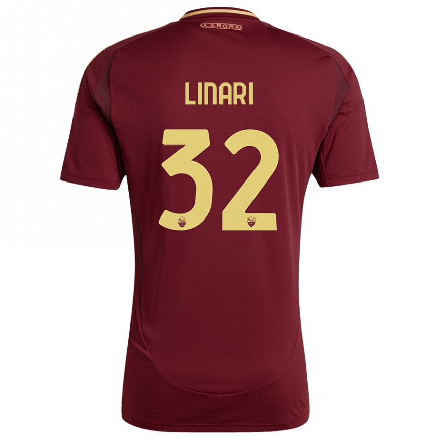 Kids Football Elena Linari #32 Red Brown Gold Home Jersey 2024/25 T-Shirt