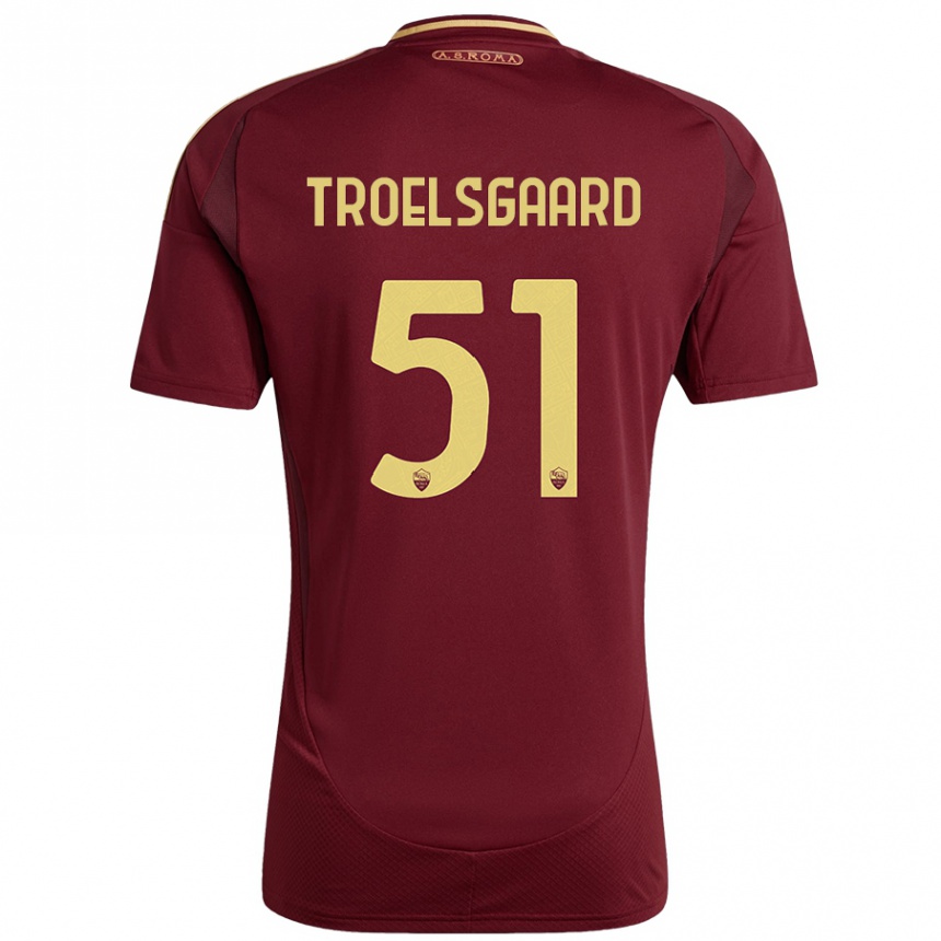 Kids Football Sanne Troelsgaard #51 Red Brown Gold Home Jersey 2024/25 T-Shirt