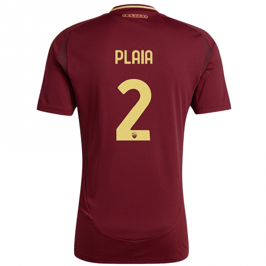 Kids Football Matteo Plaia #2 Red Brown Gold Home Jersey 2024/25 T-Shirt