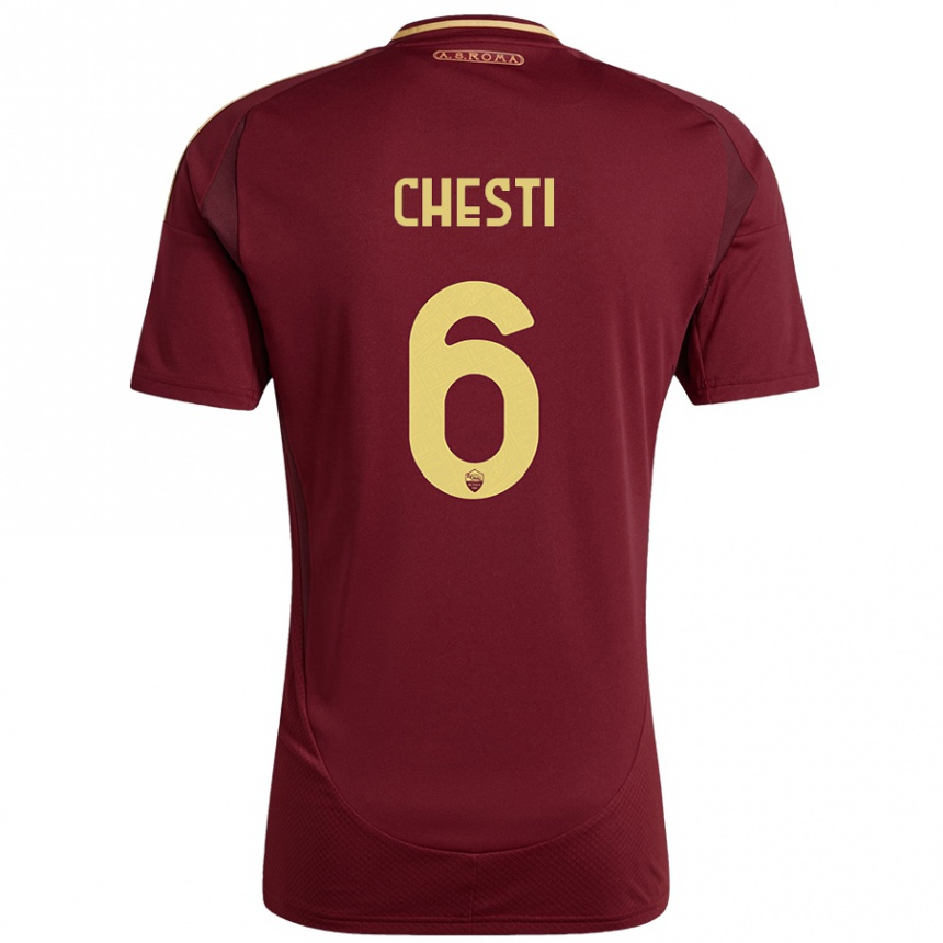 Kids Football Francesco Chesti #6 Red Brown Gold Home Jersey 2024/25 T-Shirt