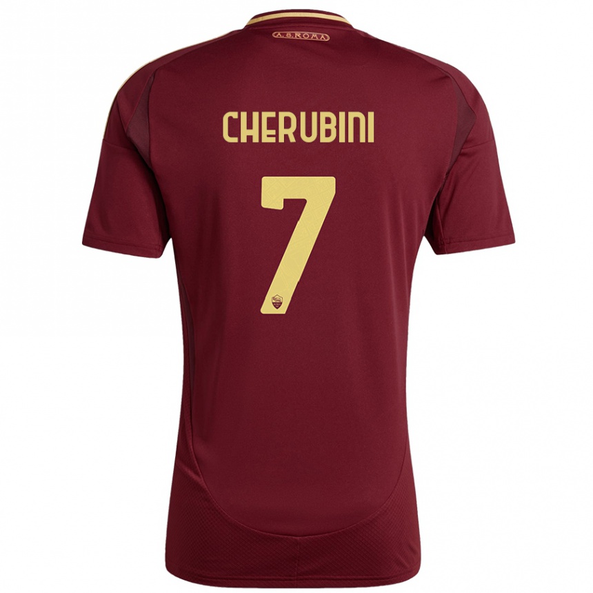 Kids Football Luigi Cherubini #7 Red Brown Gold Home Jersey 2024/25 T-Shirt