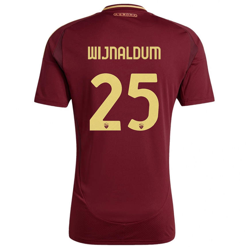 Kids Football Georginio Wijnaldum #25 Red Brown Gold Home Jersey 2024/25 T-Shirt