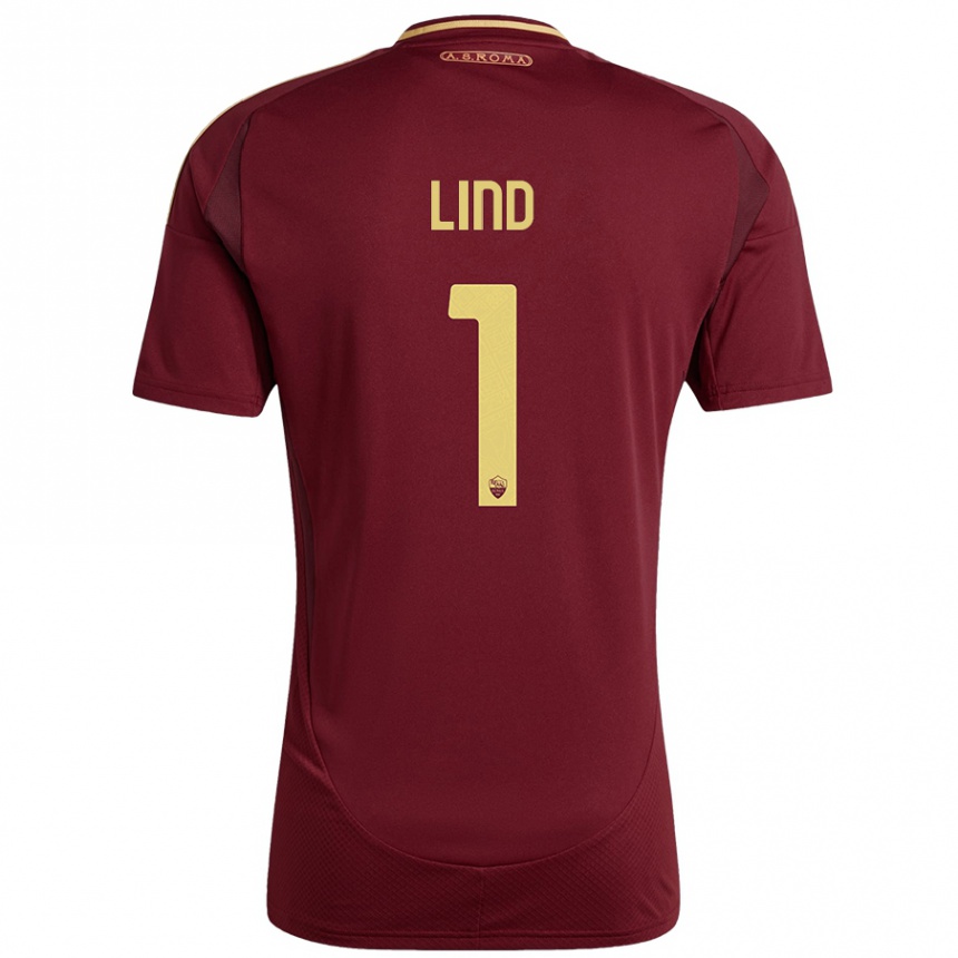 Kids Football Emma Lind #1 Red Brown Gold Home Jersey 2024/25 T-Shirt