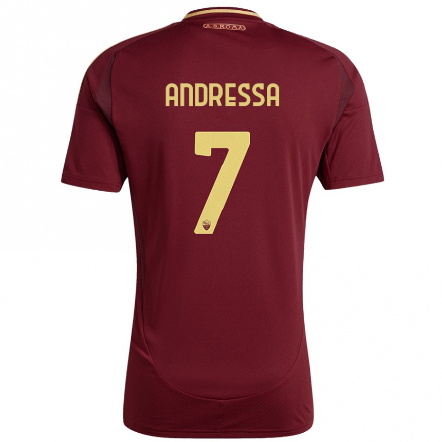 Kids Football Andressa #7 Red Brown Gold Home Jersey 2024/25 T-Shirt