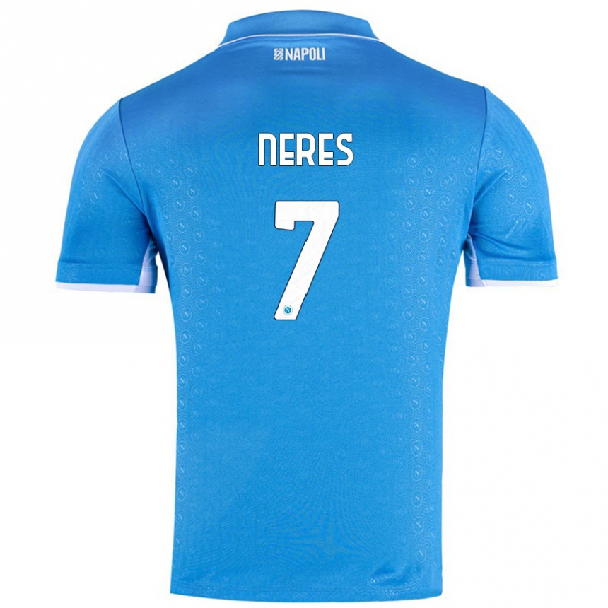 Kids Football David Neres #7 Sky Blue Home Jersey 2024/25 T-Shirt