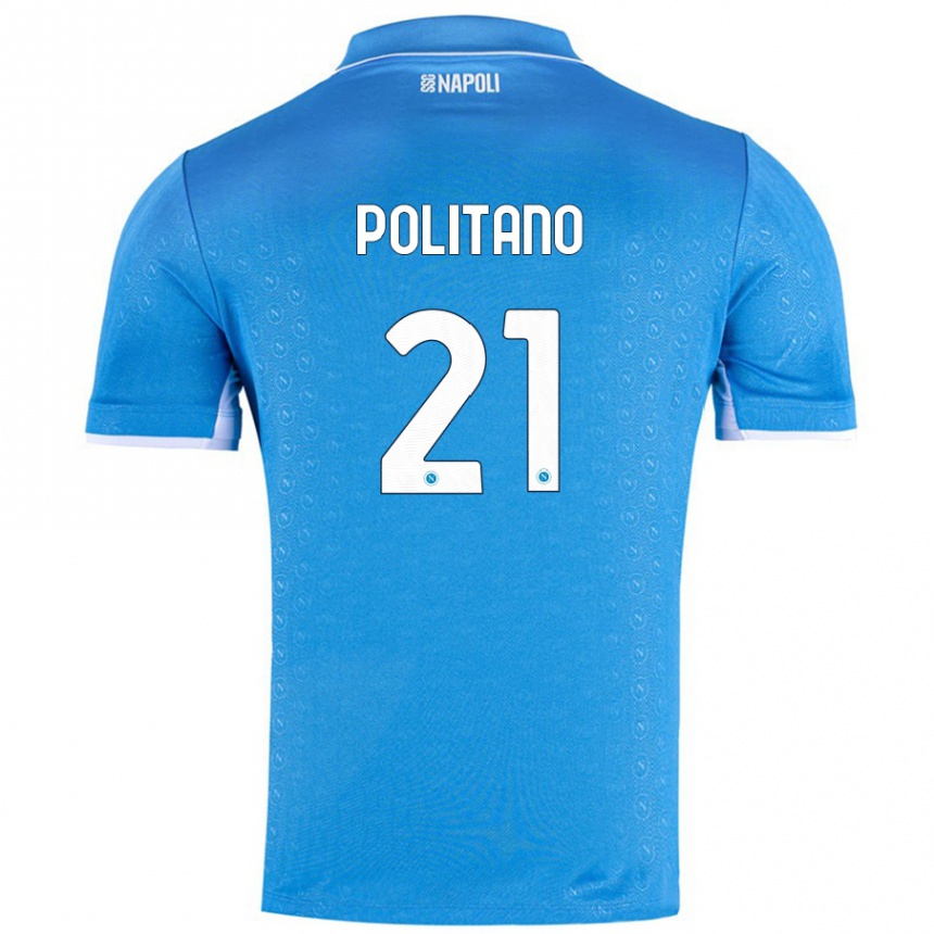 Kids Football Matteo Politano #21 Sky Blue Home Jersey 2024/25 T-Shirt