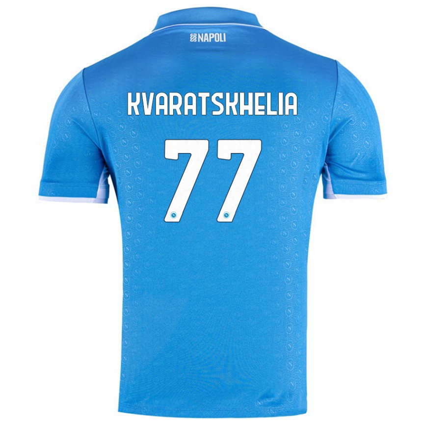 Kids Football Khvicha Kvaratskhelia #77 Sky Blue Home Jersey 2024/25 T-Shirt