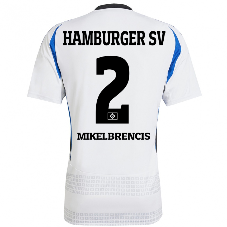 Kids Football William Mikelbrencis #2 White Blue Home Jersey 2024/25 T-Shirt