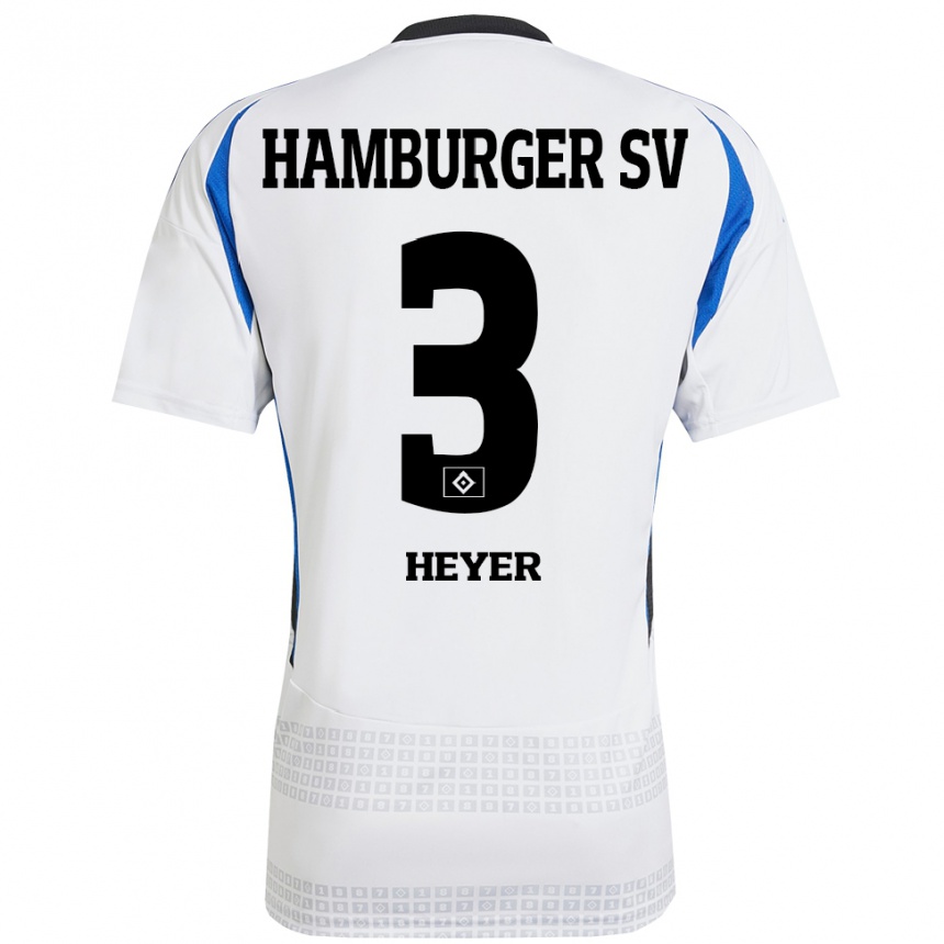 Kids Football Moritz Heyer #3 White Blue Home Jersey 2024/25 T-Shirt