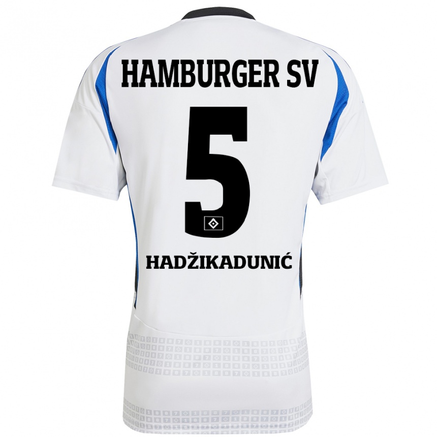 Kids Football Dennis Hadzikadunic #5 White Blue Home Jersey 2024/25 T-Shirt