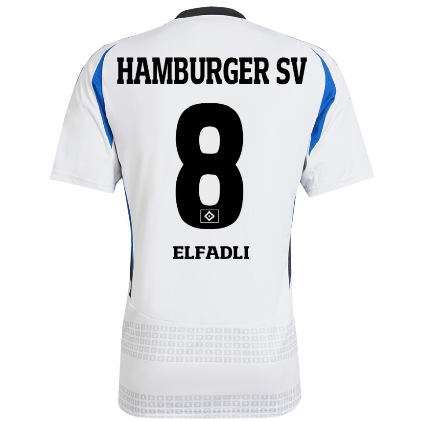 Kids Football Daniel Elfadli #8 White Blue Home Jersey 2024/25 T-Shirt