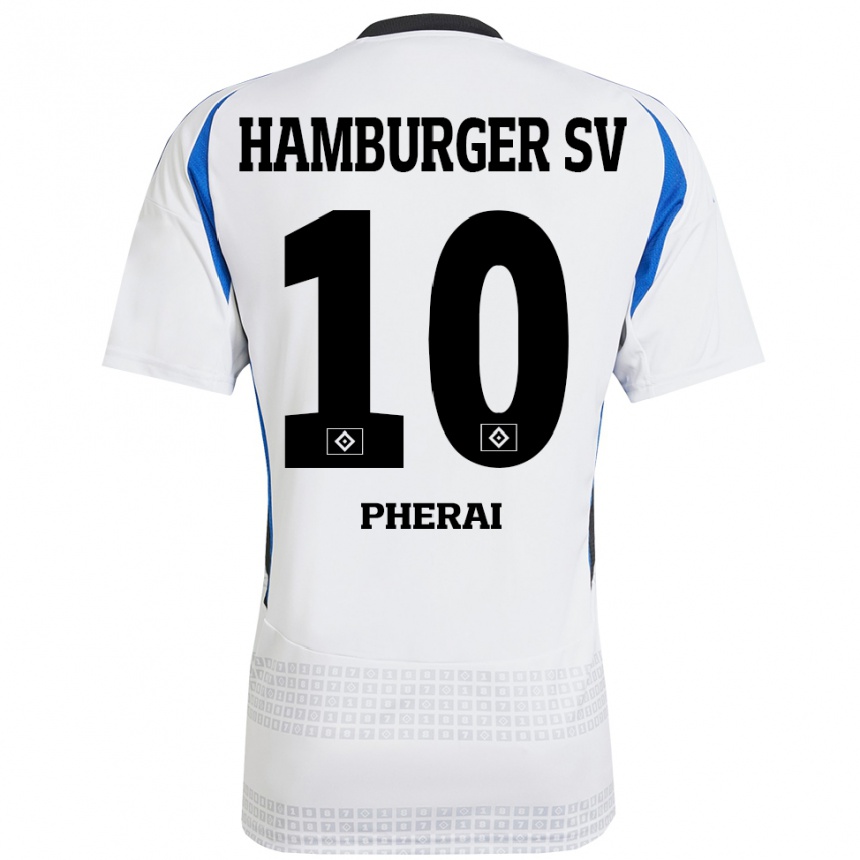 Kids Football Immanuel Pherai #10 White Blue Home Jersey 2024/25 T-Shirt