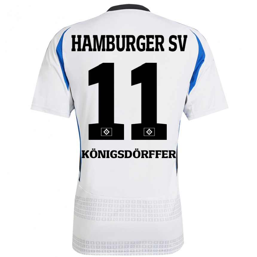 Kids Football Ransford Königsdörffer #11 White Blue Home Jersey 2024/25 T-Shirt