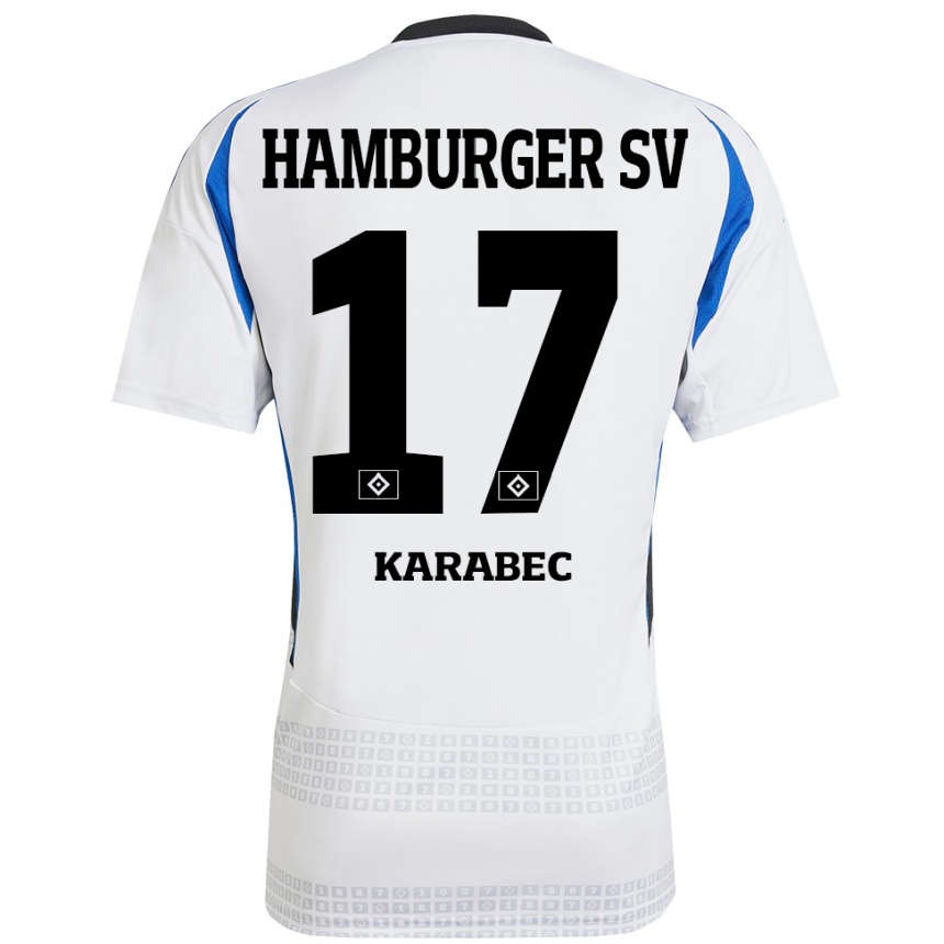 Kids Football Adam Karabec #17 White Blue Home Jersey 2024/25 T-Shirt