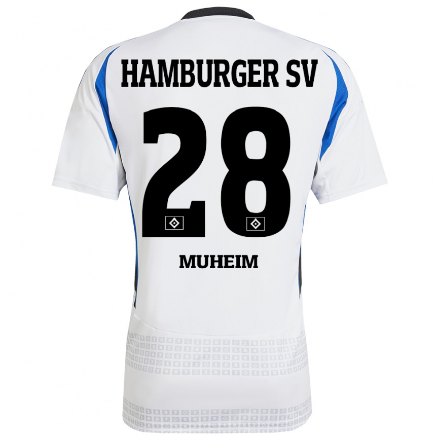 Kids Football Miro Muheim #28 White Blue Home Jersey 2024/25 T-Shirt