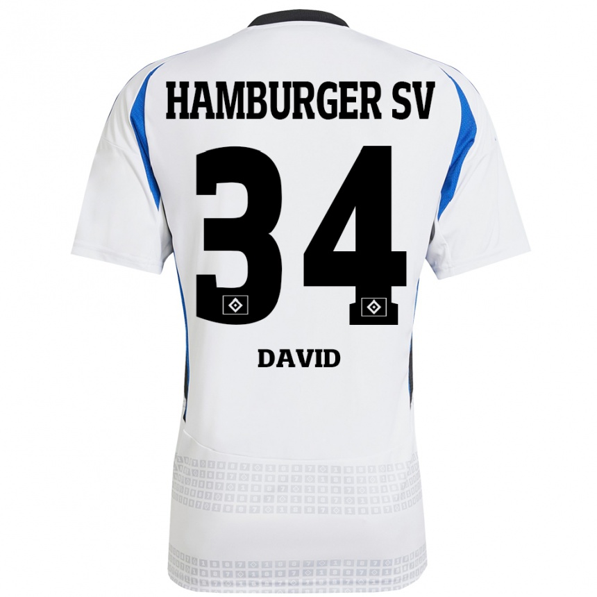 Kids Football Jonas David #34 White Blue Home Jersey 2024/25 T-Shirt