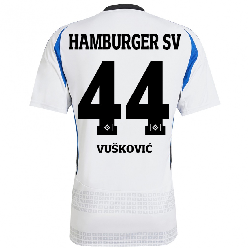 Kids Football Mario Vuskovic #44 White Blue Home Jersey 2024/25 T-Shirt