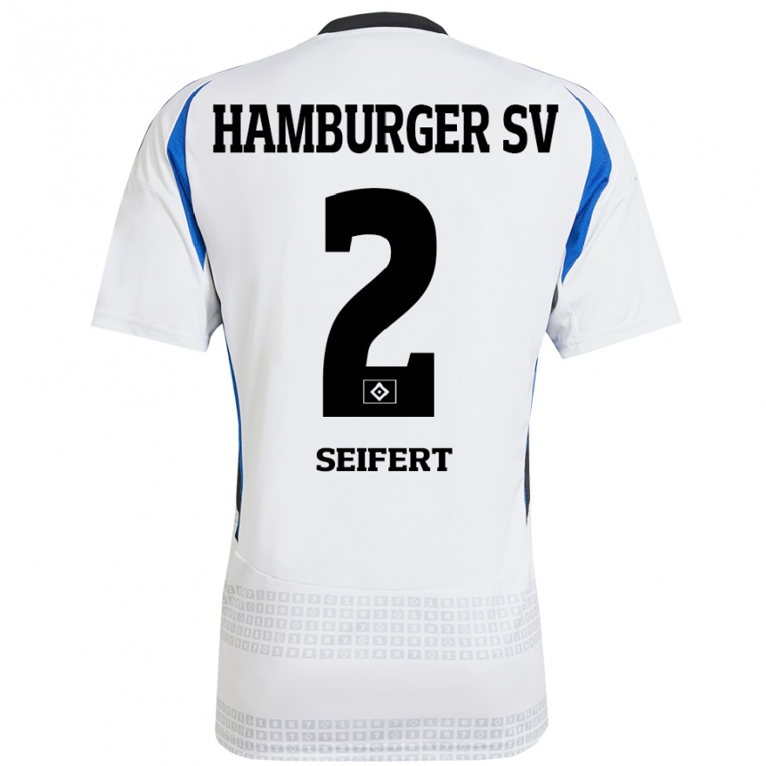 Kids Football Luis Seifert #2 White Blue Home Jersey 2024/25 T-Shirt