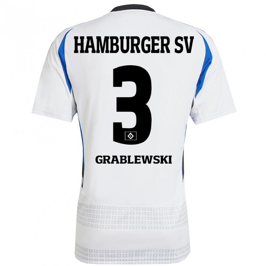 Kids Football Max Grablewski #3 White Blue Home Jersey 2024/25 T-Shirt