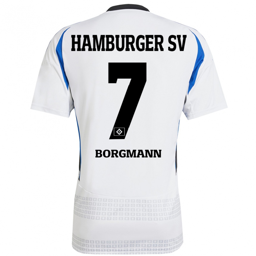 Kids Football Marcus Borgmann #7 White Blue Home Jersey 2024/25 T-Shirt