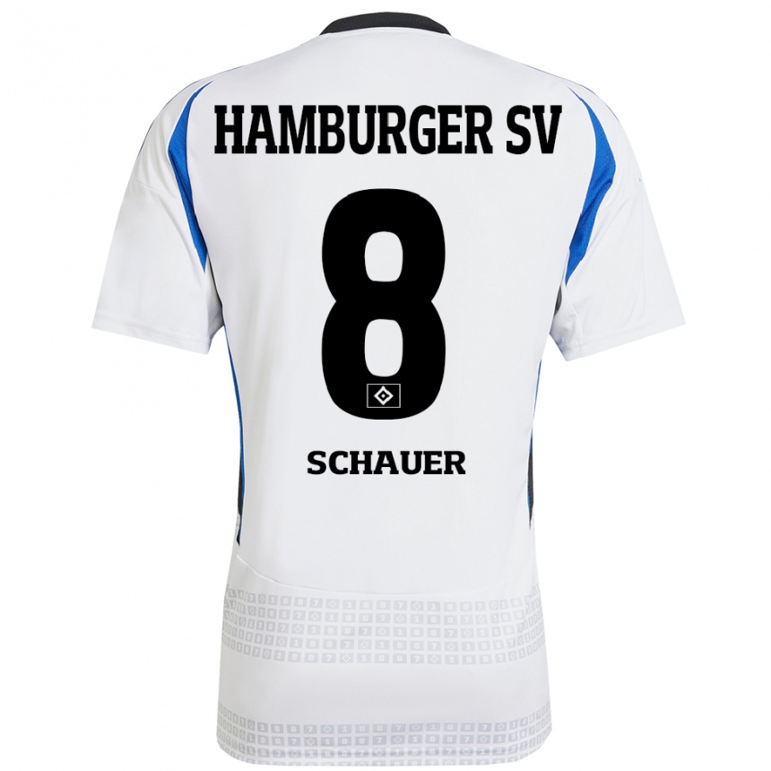 Kids Football Martin Schauer #8 White Blue Home Jersey 2024/25 T-Shirt