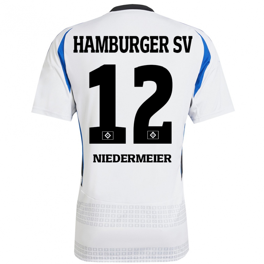 Kids Football Philipp Niedermeier #12 White Blue Home Jersey 2024/25 T-Shirt