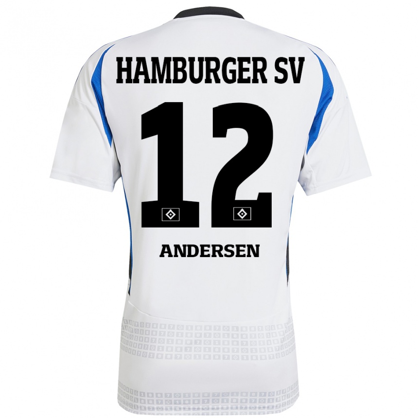 Kids Football Patrick Andersen #12 White Blue Home Jersey 2024/25 T-Shirt