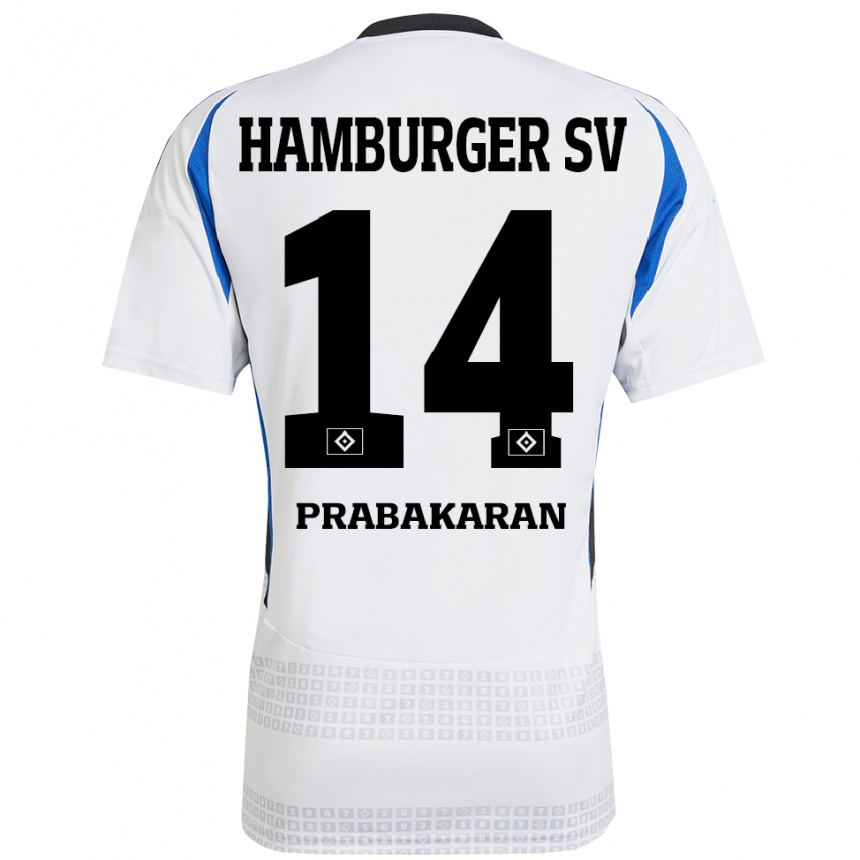 Kids Football Nilavan Prabakaran #14 White Blue Home Jersey 2024/25 T-Shirt