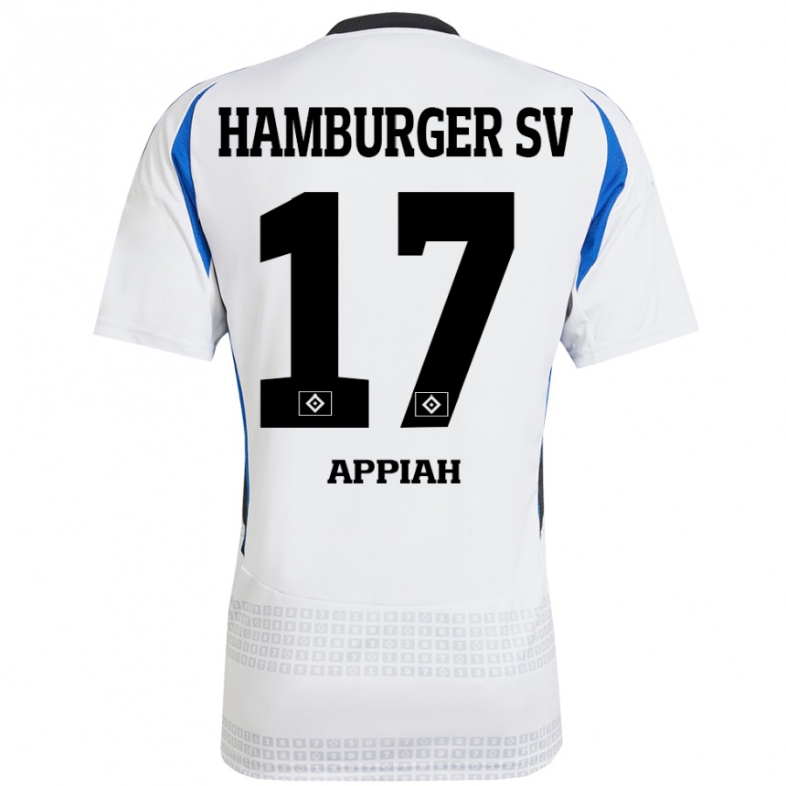 Kids Football Emmanuel Appiah #17 White Blue Home Jersey 2024/25 T-Shirt