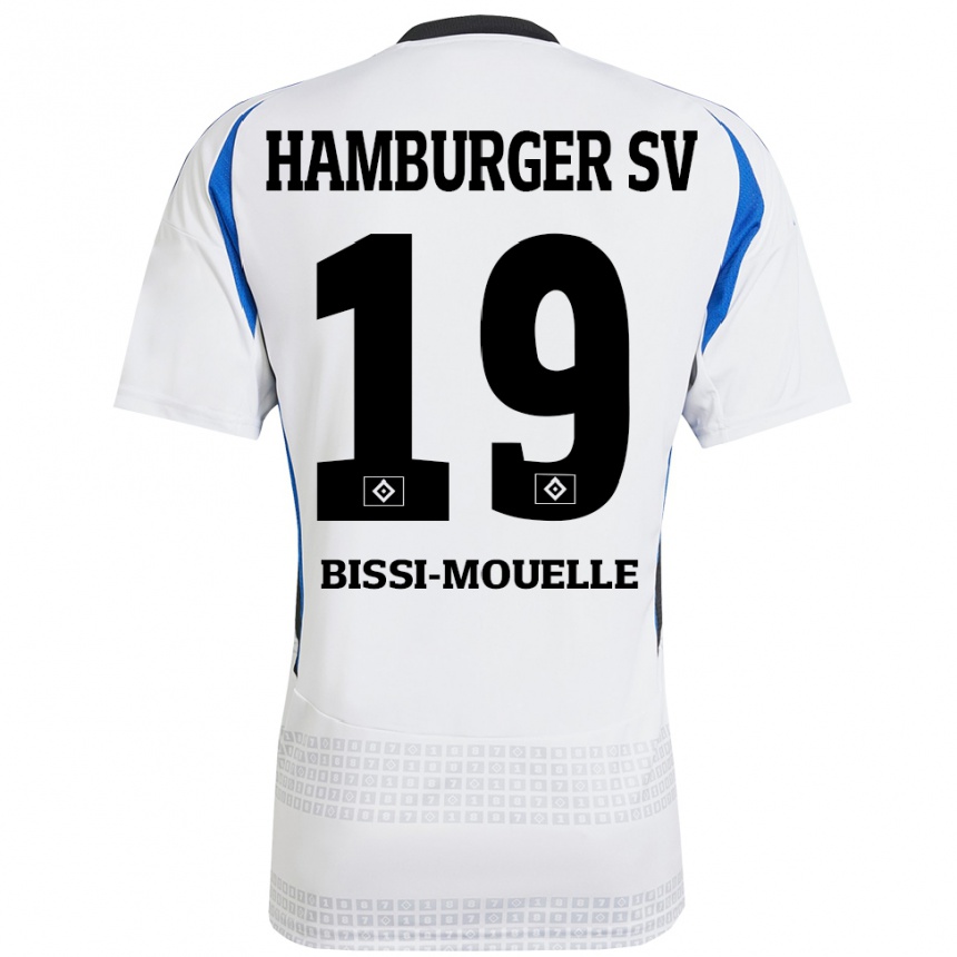 Kids Football Jason Bissi-Mouelle #19 White Blue Home Jersey 2024/25 T-Shirt