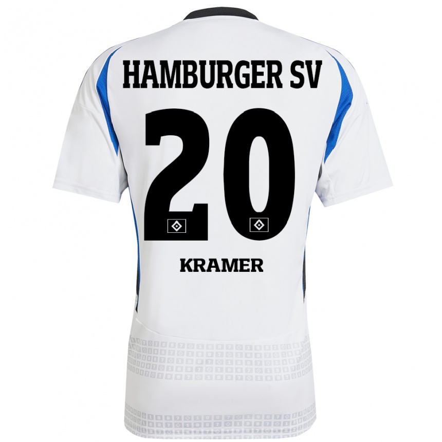 Kids Football Timon Kramer #20 White Blue Home Jersey 2024/25 T-Shirt