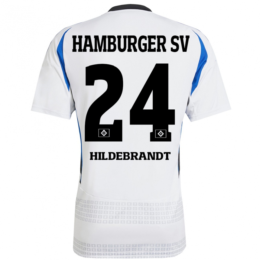 Kids Football Tjark Hildebrandt #24 White Blue Home Jersey 2024/25 T-Shirt