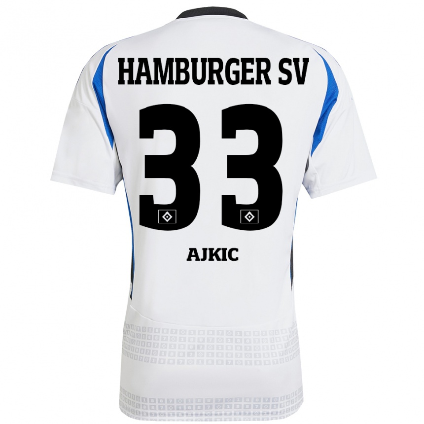 Kids Football Selim Ajkic #33 White Blue Home Jersey 2024/25 T-Shirt