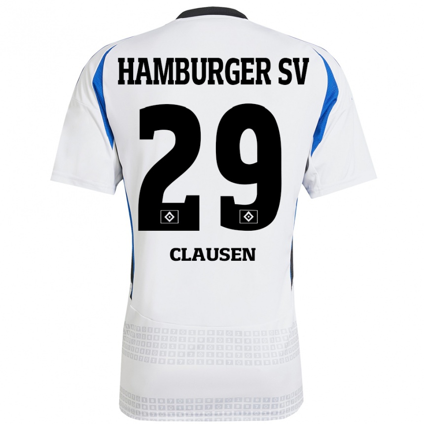 Kids Football Lina Clausen #29 White Blue Home Jersey 2024/25 T-Shirt