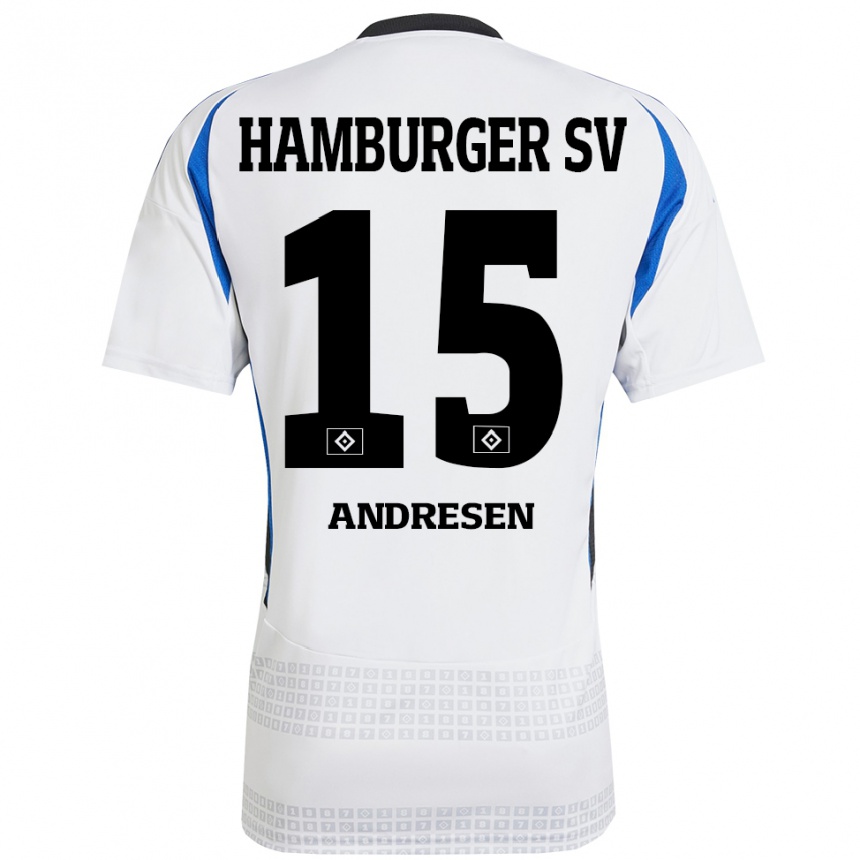 Kids Football Bent Andresen #15 White Blue Home Jersey 2024/25 T-Shirt